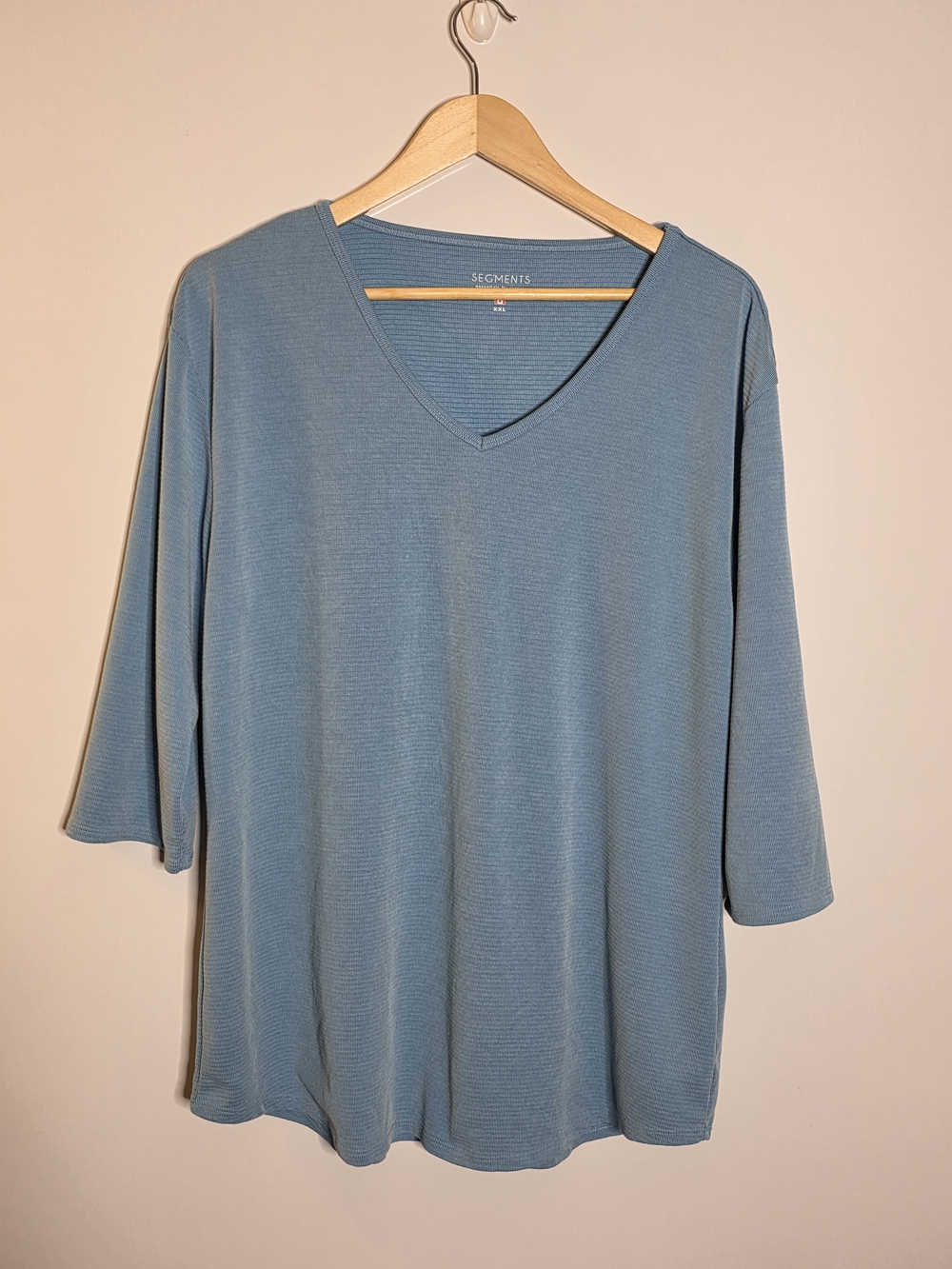 Segments Light Blue Ribbed Knit Top Stretchy Casual Oversized v-neck Size XXL